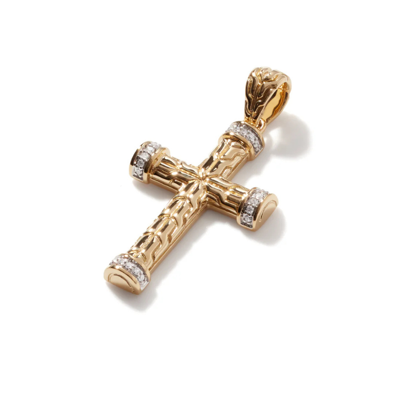 JOHN HARDY Carved Chain Diamond Cross Pendant