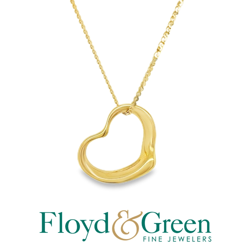 Tiffany & Co. 18KY Elsa Peretti® Open Heart Pendant, 4.3g, on 14KY Serpentine Chain, 17 inch, 2.4g