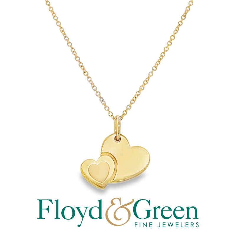 Tiffany & Co. 18KY Sweet Heart Double Hearts Charm Pendant on Tiffany & Co. 18KY Chain, 18 inch
