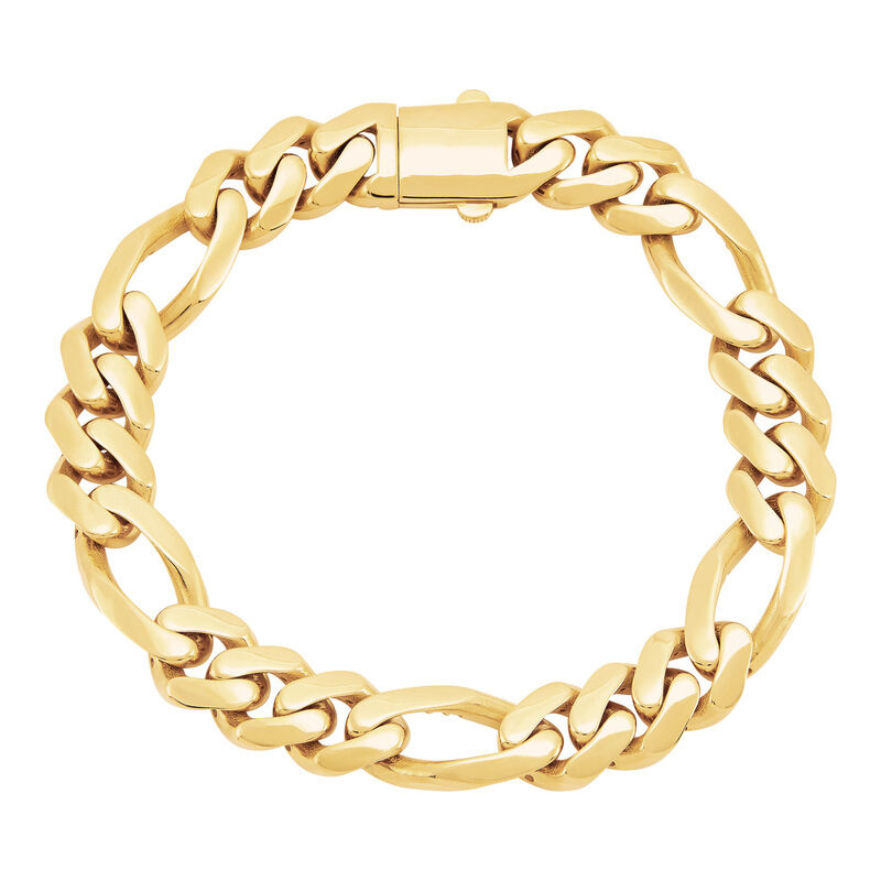 14KY 10.9MM Hollow 3+1 Figaro Chain Bracelet Size 8.25
