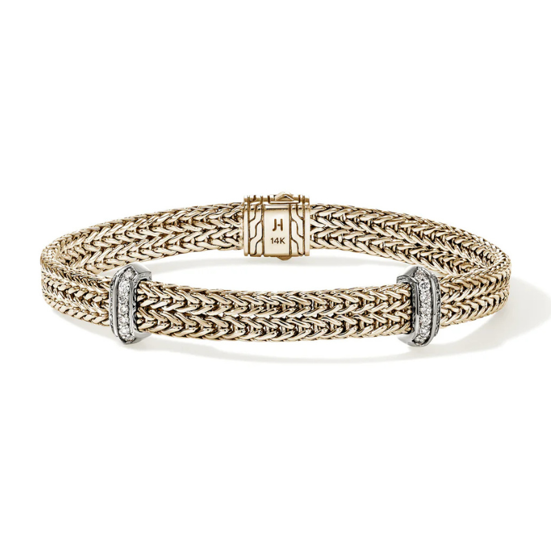 14KY 6mm Icon Link Dia .33ctw Flat Chain Bracelet w/ Pusher Clasp - Medium