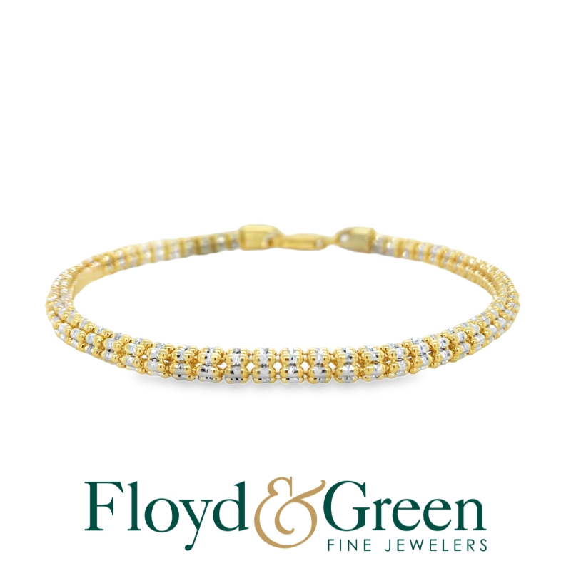 14K Two-Tone Diamond-Cut Fancy Link Bracelet, 8.25 Inch, 12.1g