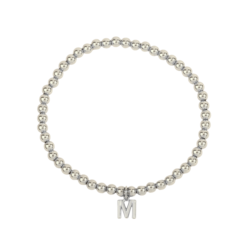 Sterling Silver Initial M Shine Bright Bead Bracelet