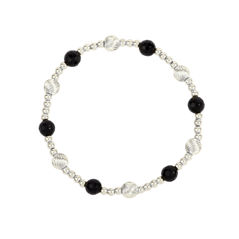 Black Agate & Sterling Silver Filled Twisted Shine Bright Remix Bead Bracelet