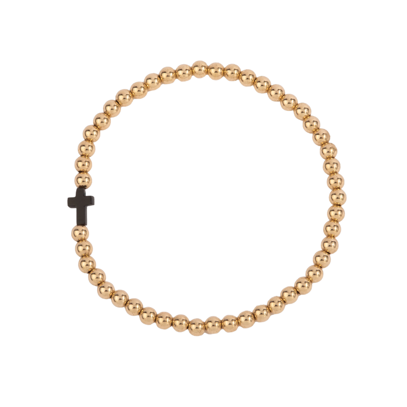 14kt Gold Filled with Black Onyx Cross Shine Bright Remix Bead Bracelet