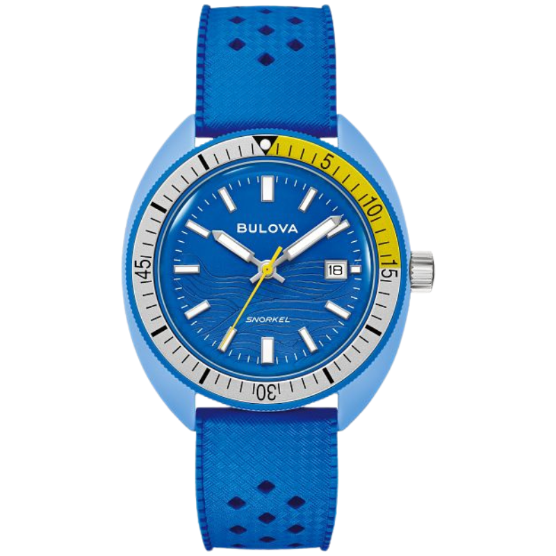 NEW Snorkel BLUE TANG Blue Wave Dial & Blue Hybrid Ceramic Case w/ Blue Perforated Rubber Strap