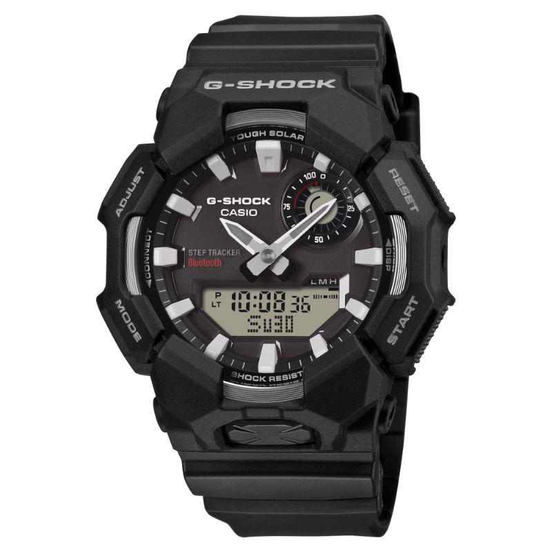 GAB010-1A Black w/ Silver Accents,  Analog-Digital, Solar Powered, Step Tracker, Bluetooth