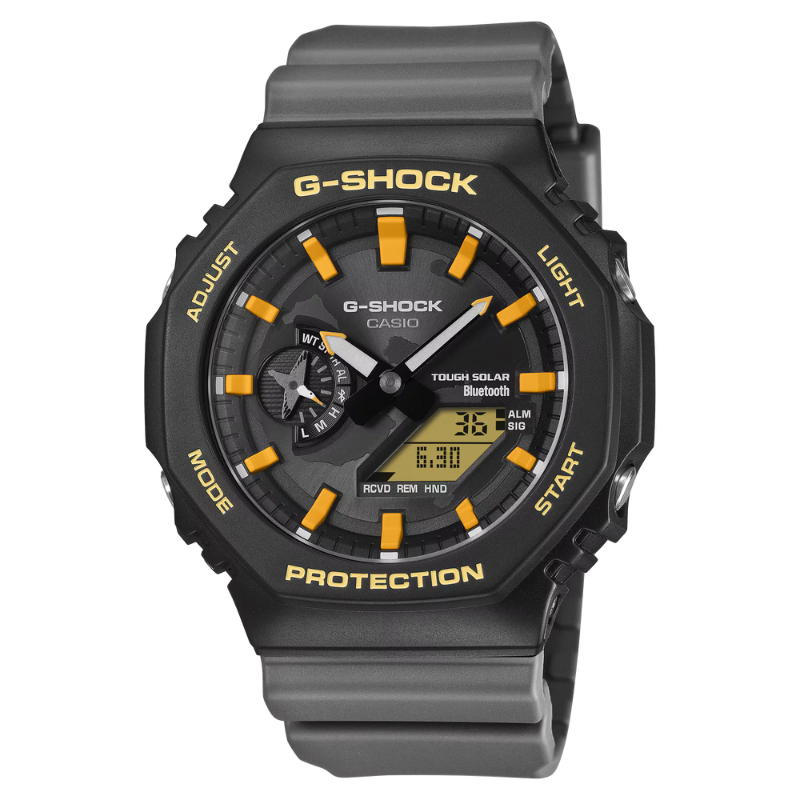 GAB2100DF-1A Black w/ Orange Accents, Analog-Digital, Bluetooth, Tough Solar Charging,