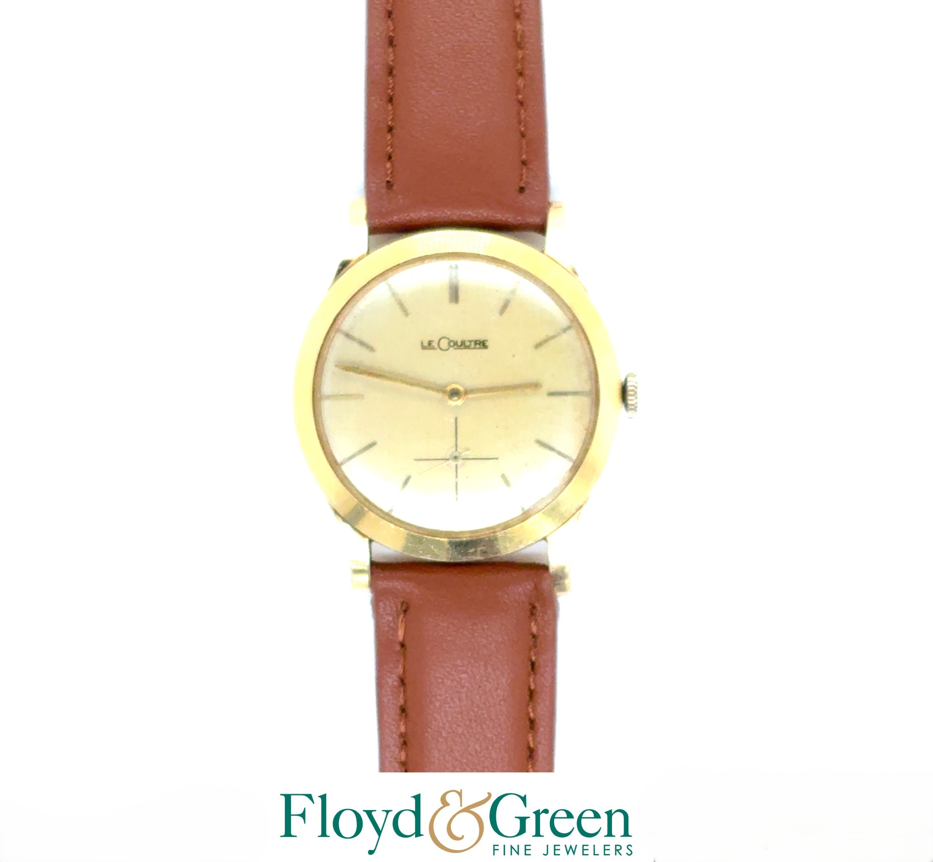 14KY LeCoultre Watch w/ Tan Leather Strap and Gold plated buckle.
