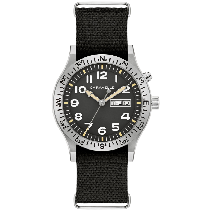 Caravelle Light Up Watch with Black Dial and Strap