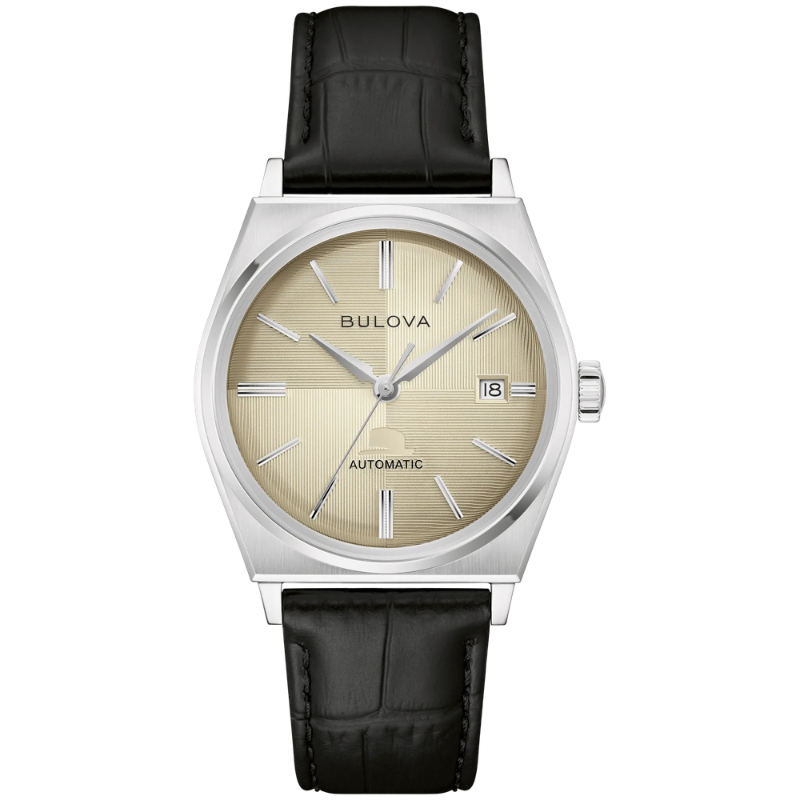 Frank Sinatra - Silver stainless steel with a beige dial and silver accents; leather strap