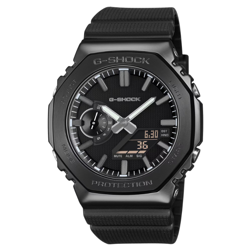 G-STEEL Luxe Black with Matte Black Dial, Black Resin Band, Silver Accents, Analog/ Digital