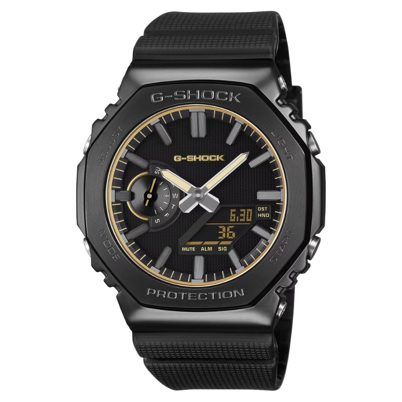 G-STEEL Luxe Black with Matte Black Dial, Black Resin Band, Gold Accents, Analog/ Digital