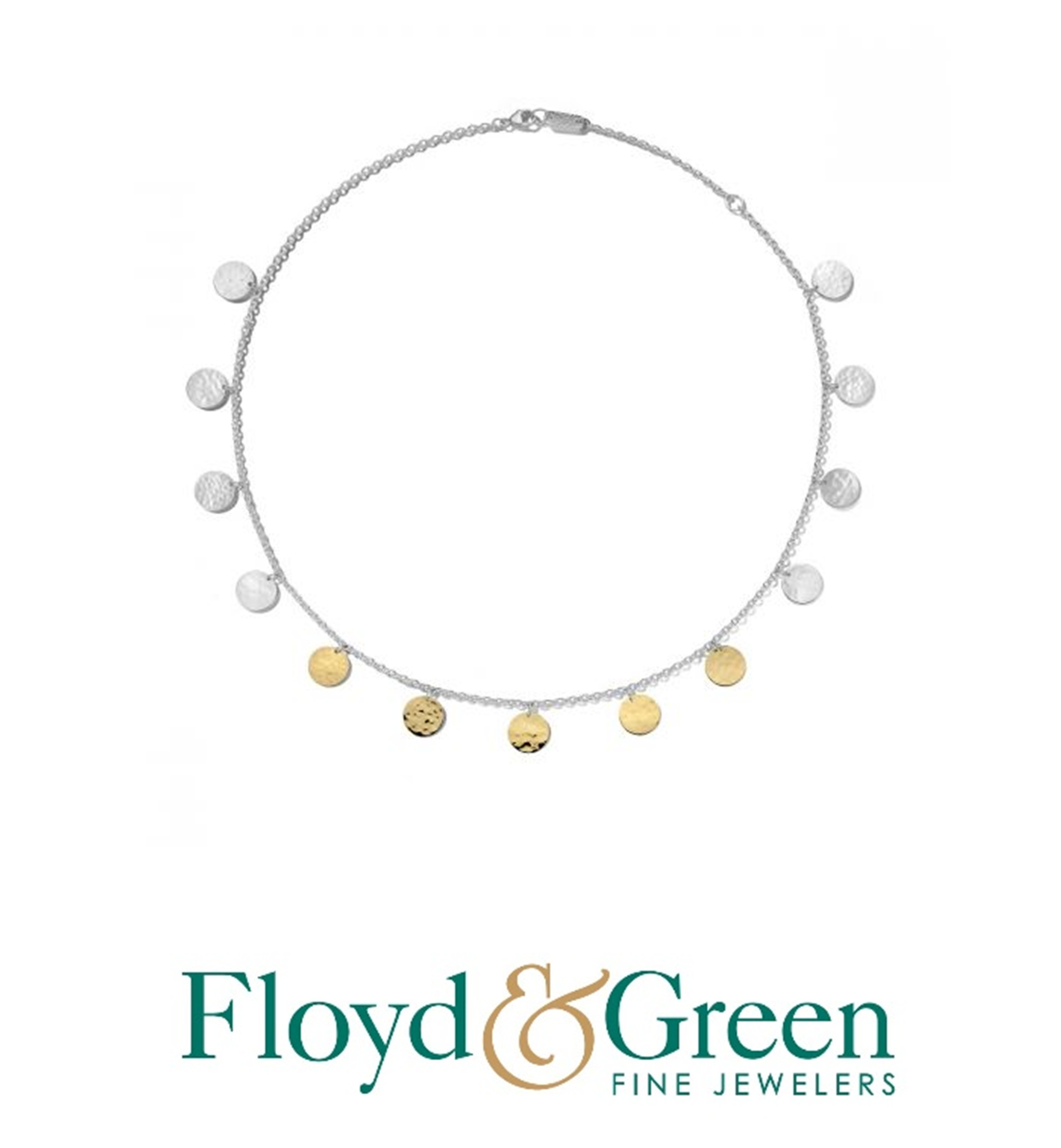 Ippolita Sterling Silver & 18KY Chimera Classico Hammered Paillette Disc Necklace, 16-18