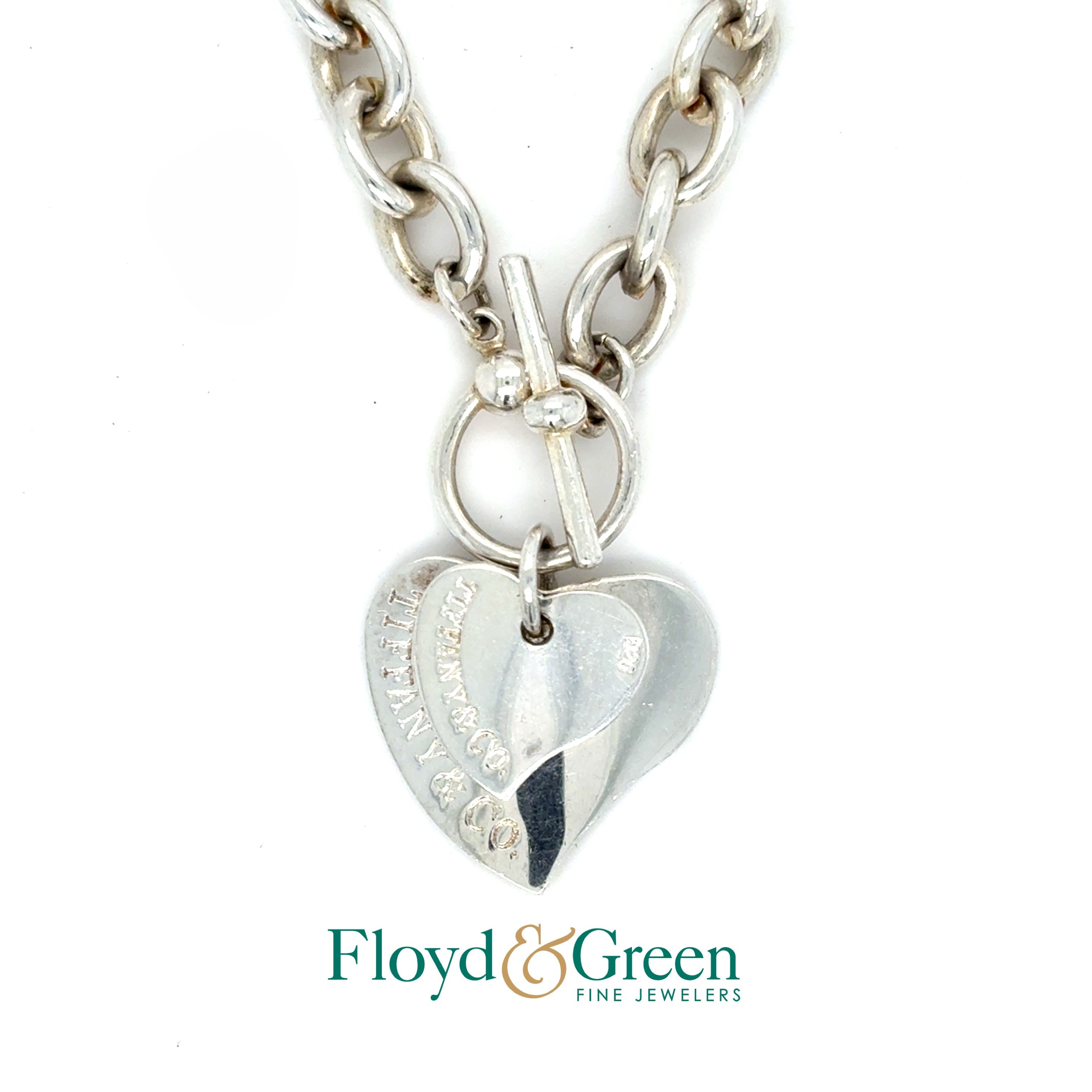 Tiffany & Co. Sterling Silver Double Heart Pendant, 8.3g, with a Sterling Silver Link Necklace, 18 inch, 41.4g