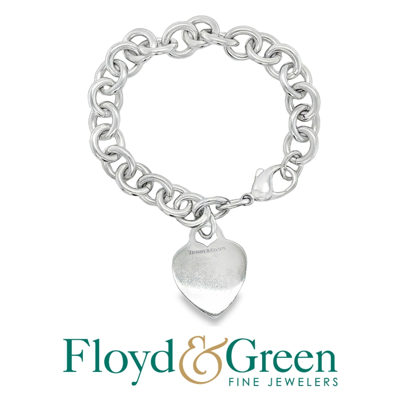 Tiffany & Co. Sterling Silver Heart on Sterling Silver Link Bracelet, 7 inch, 33.1g