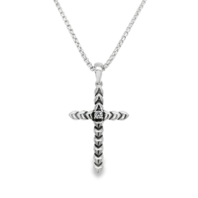 SS Cross Necklace w/ Dia .04ctw