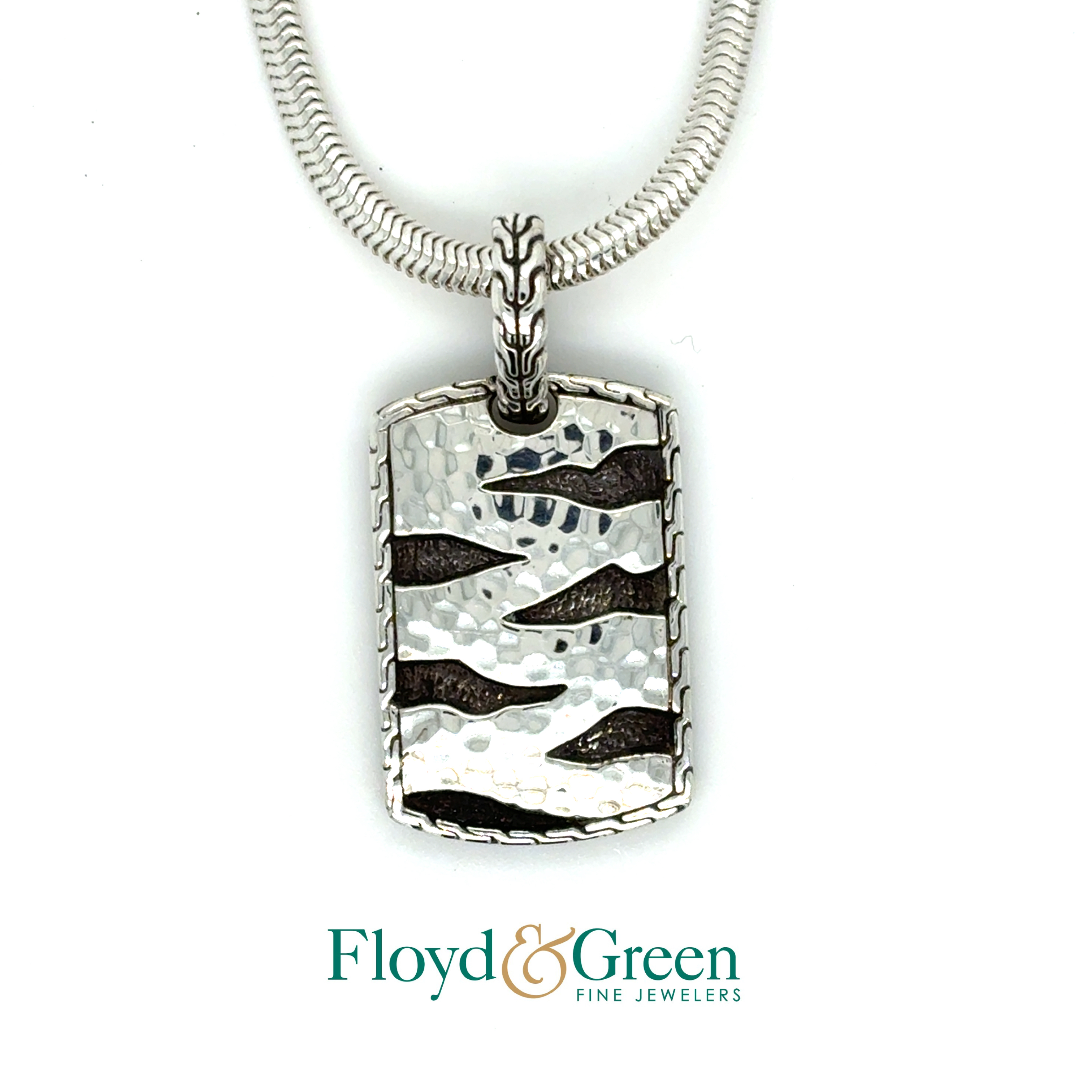 John Hardy Sterling Silver Gents Palu Macan Sm Dog Tag Pendant on 18 Sterling Silver Snake Chain
