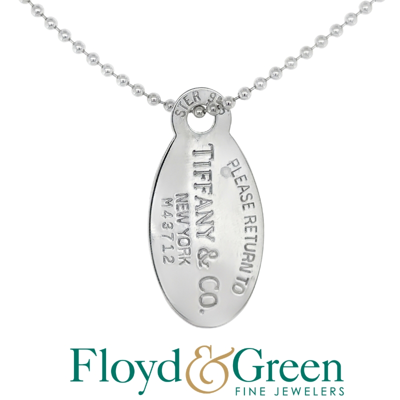 Tiffany & Co. Sterling Silver Please Return to Tiffany & Co Oval Tag with Tiffany & Co. Sterling Silver Bead Chain, 32 inch