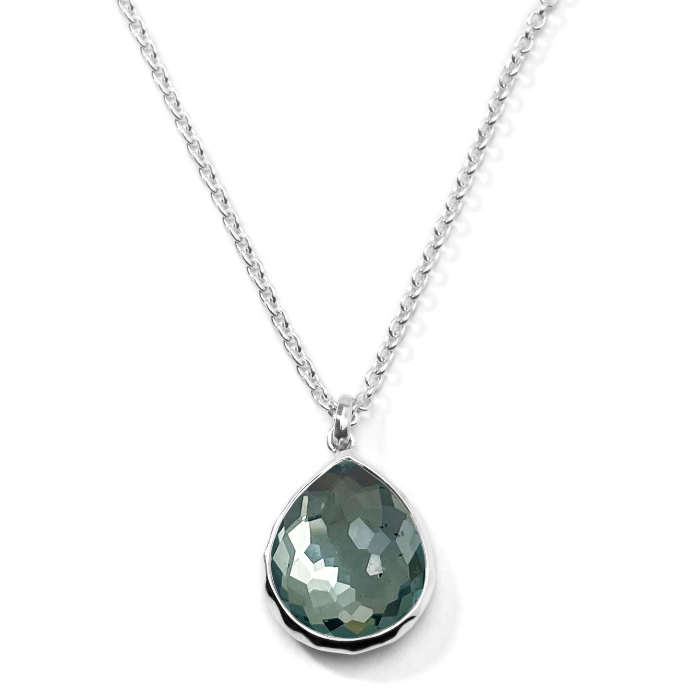 925 Rock Candy Mini Teardrop Pendant Necklace in Blue Topaz and Pyrite Doublet 16-18