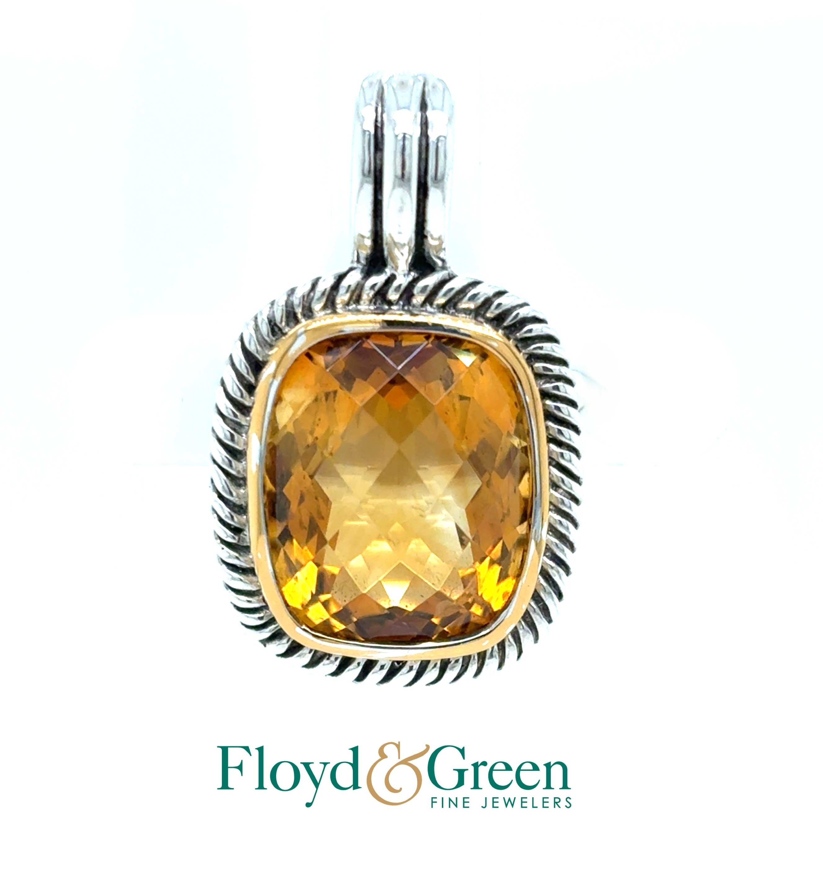 Sterling Silver and 14KY Citrine Pendant, 7.6g