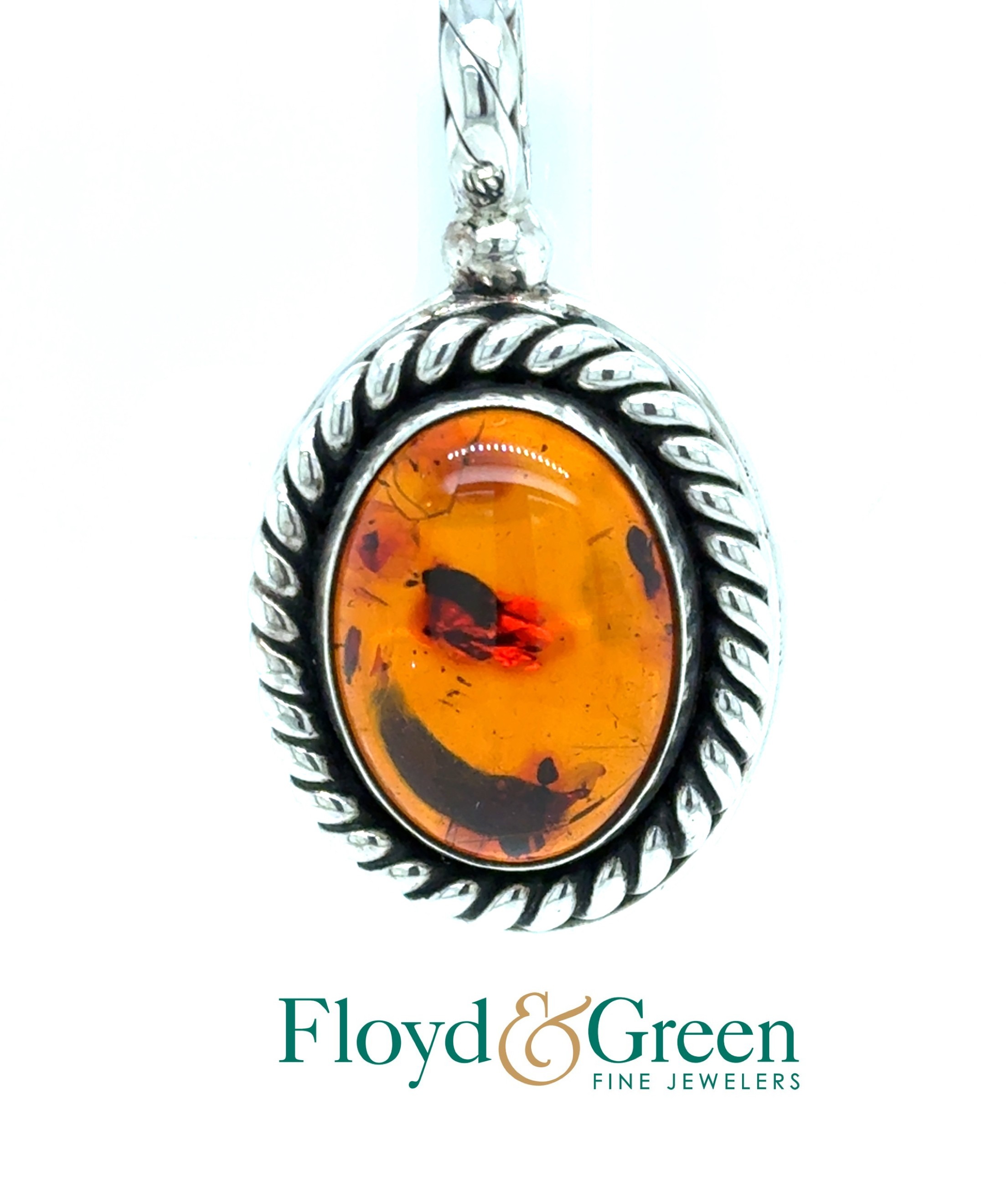 Sterling Silver Oval Amber Pendant, 17.1g