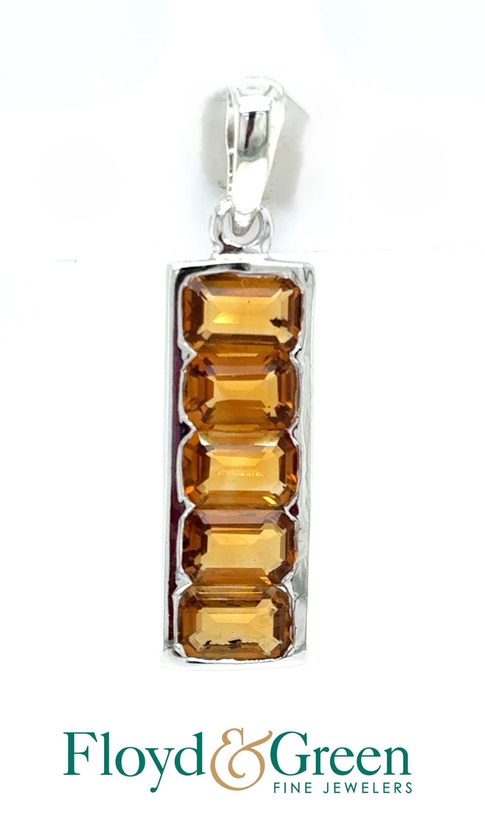 Sterling Silver 5 Radiant Cut Citrine Pendant, 2.5g