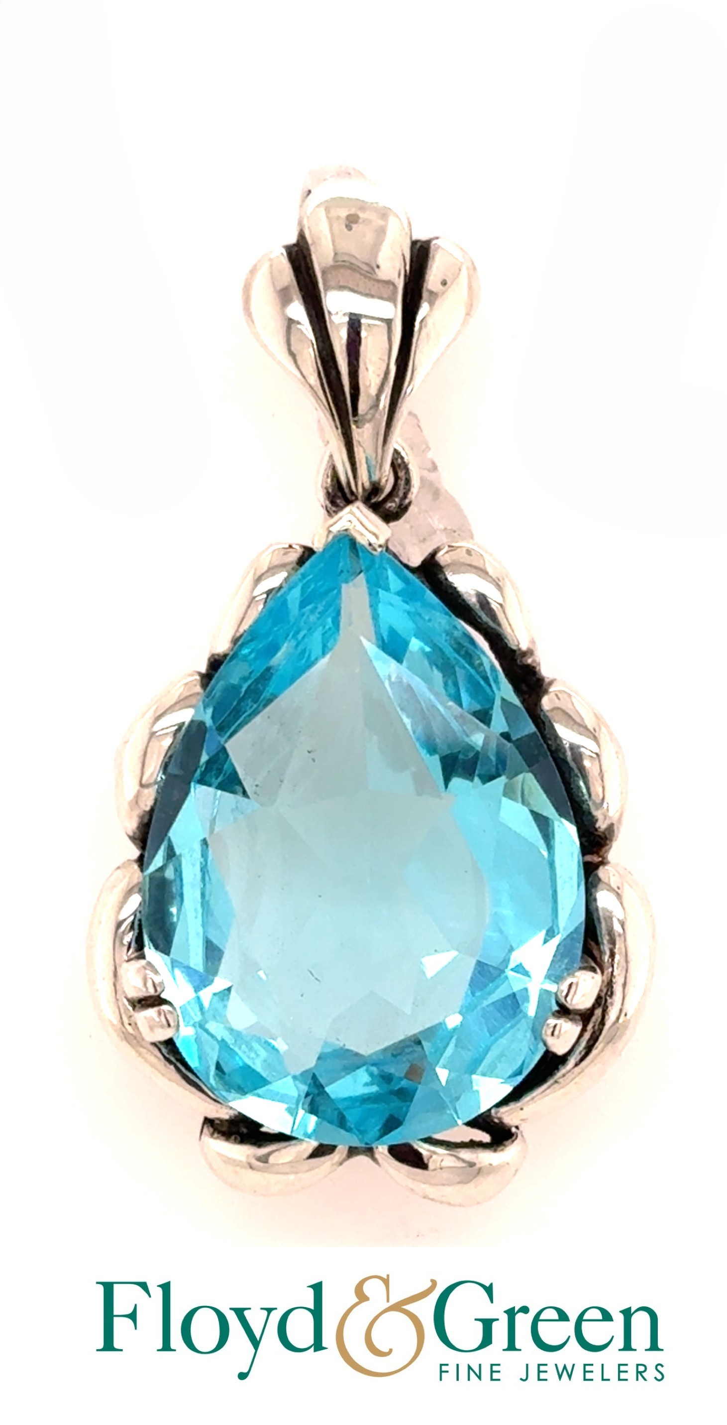Sterling Silver Pendant with Pear-shaped Light Blue Glass Stone, 10.7g