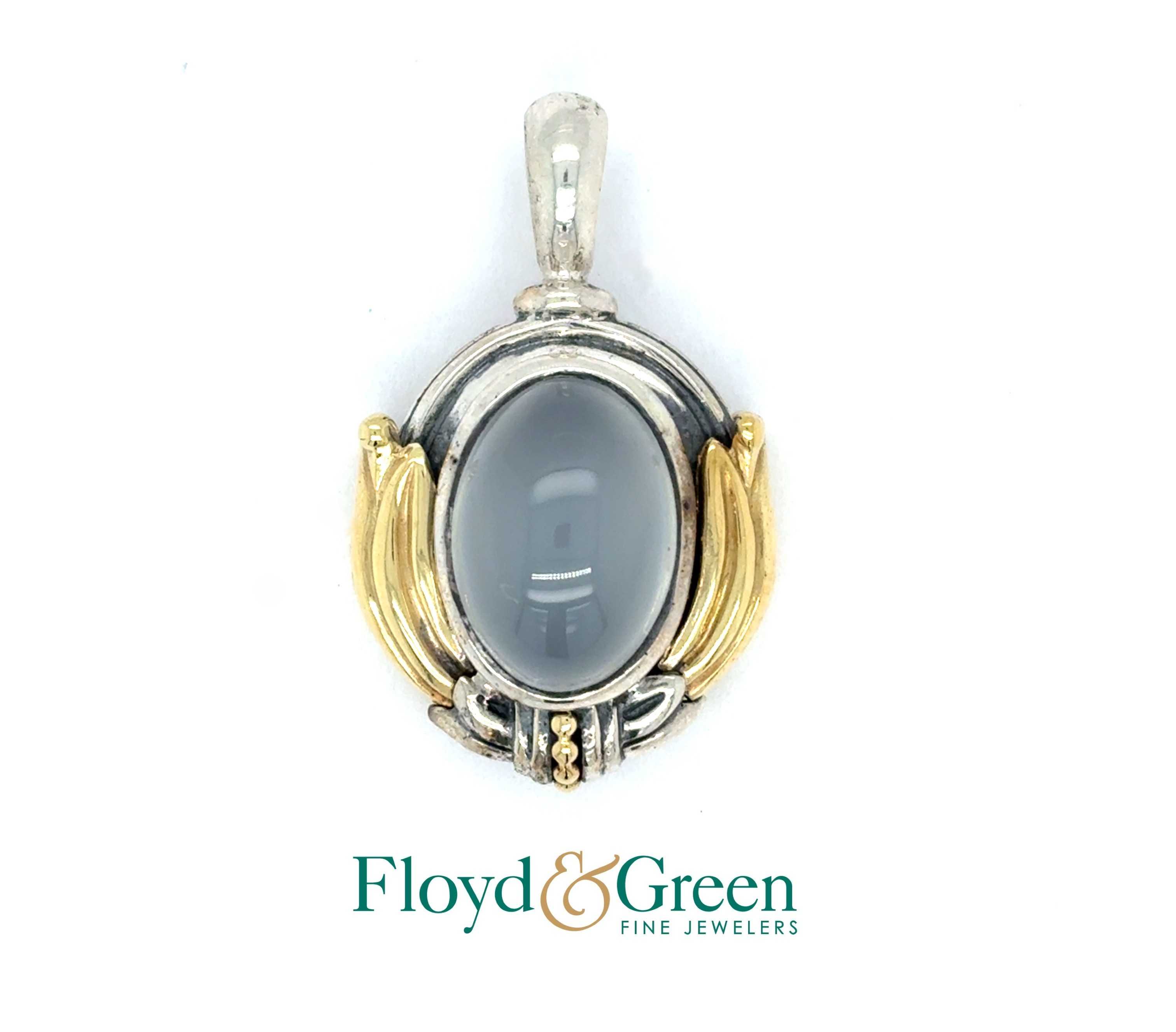 18KY and Sterlingi Silver Oval Cat's Eye Moonstone Pendant, 10.5g