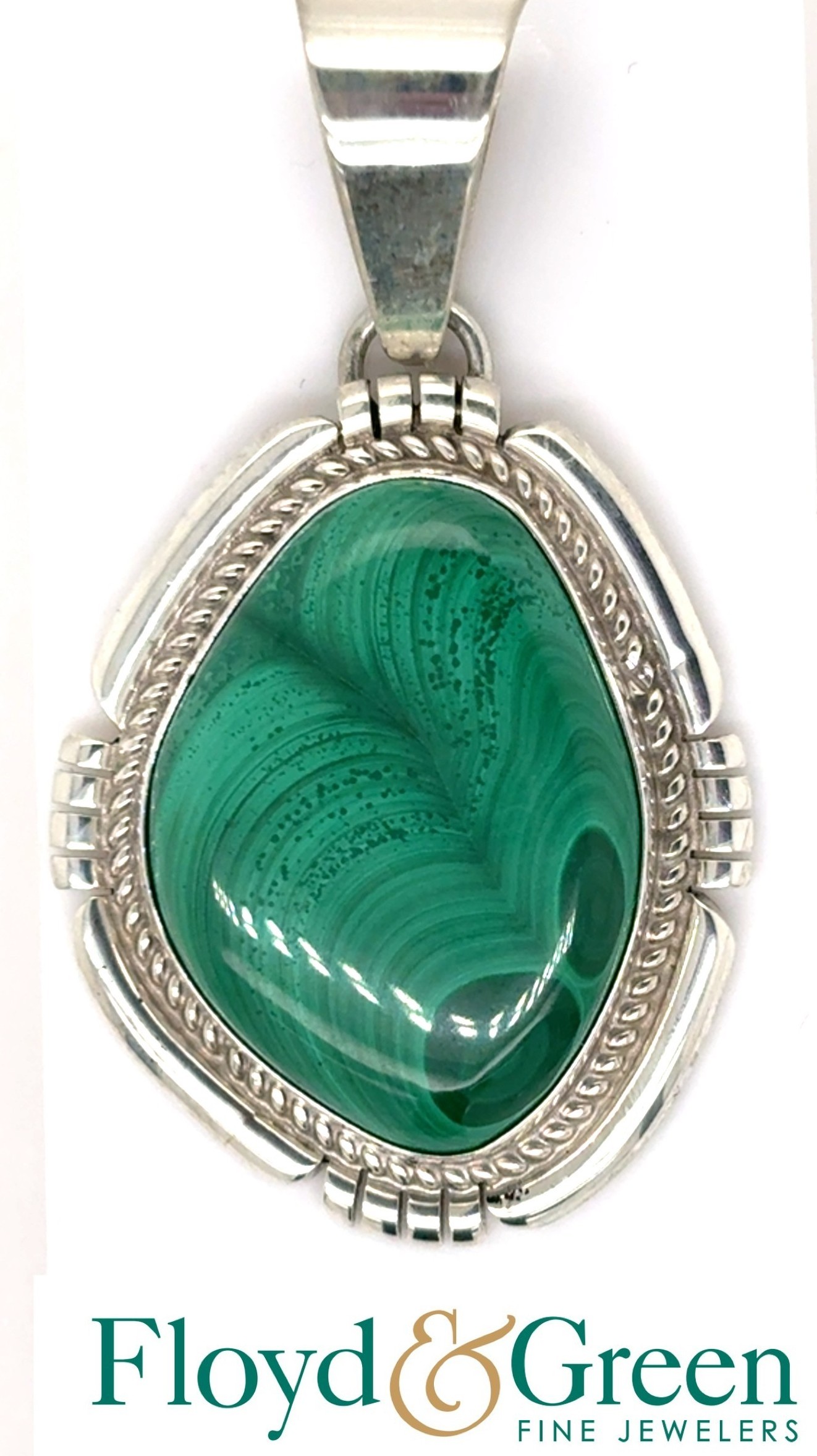 Sterling Silver Pendant with Green Turquoise Stone, 10.8g