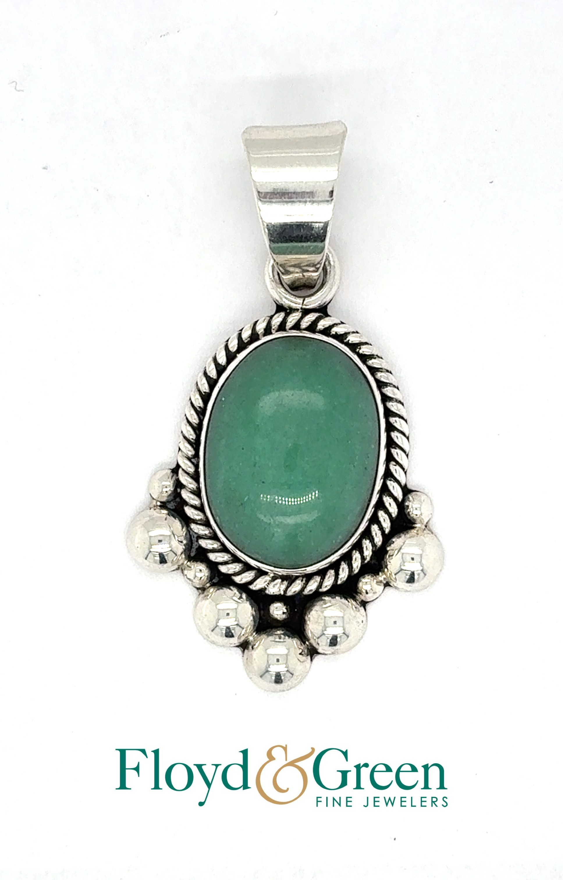 Sterling Silver Aventurine Pendant, Oval Green, 8.91ct, 15.37g