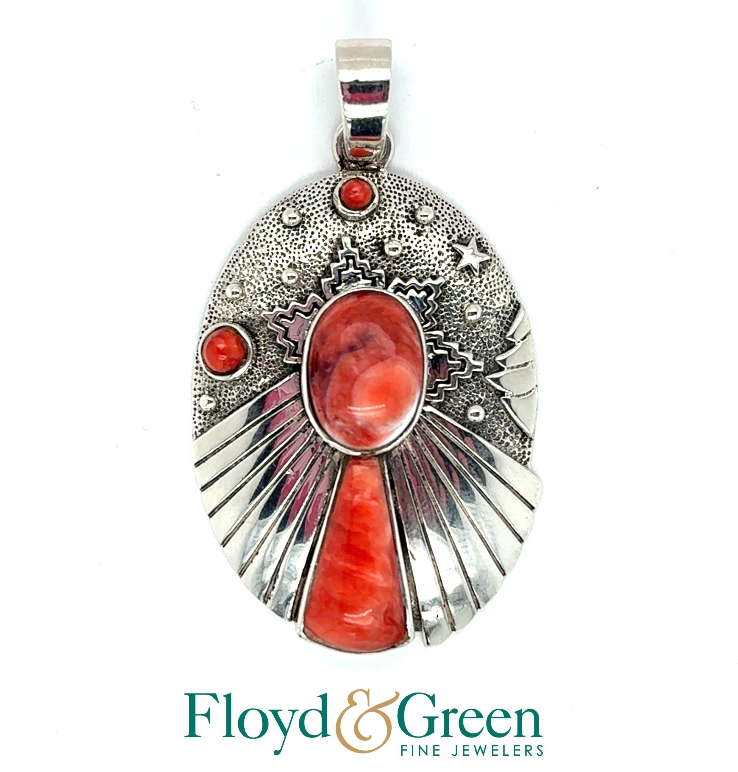 Sterling Silver Decorative Orange-red Camelian Agate Pendant, 25.1g
