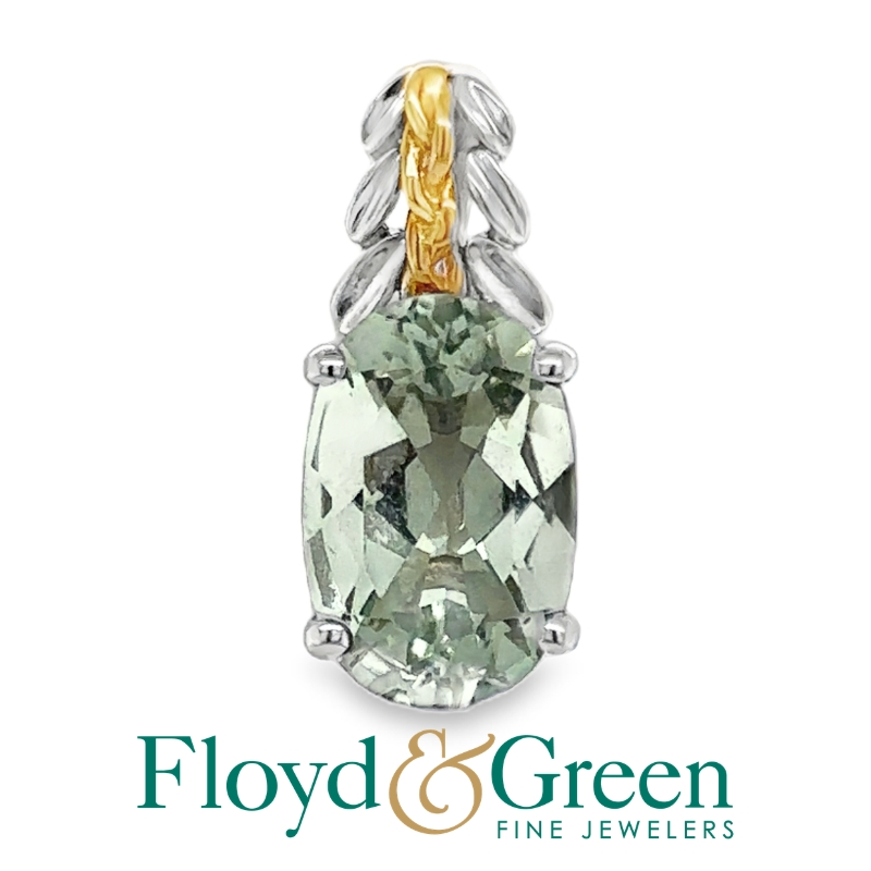 Sterling Silver & 18KY Green Amethyst Pendant, 1.9g