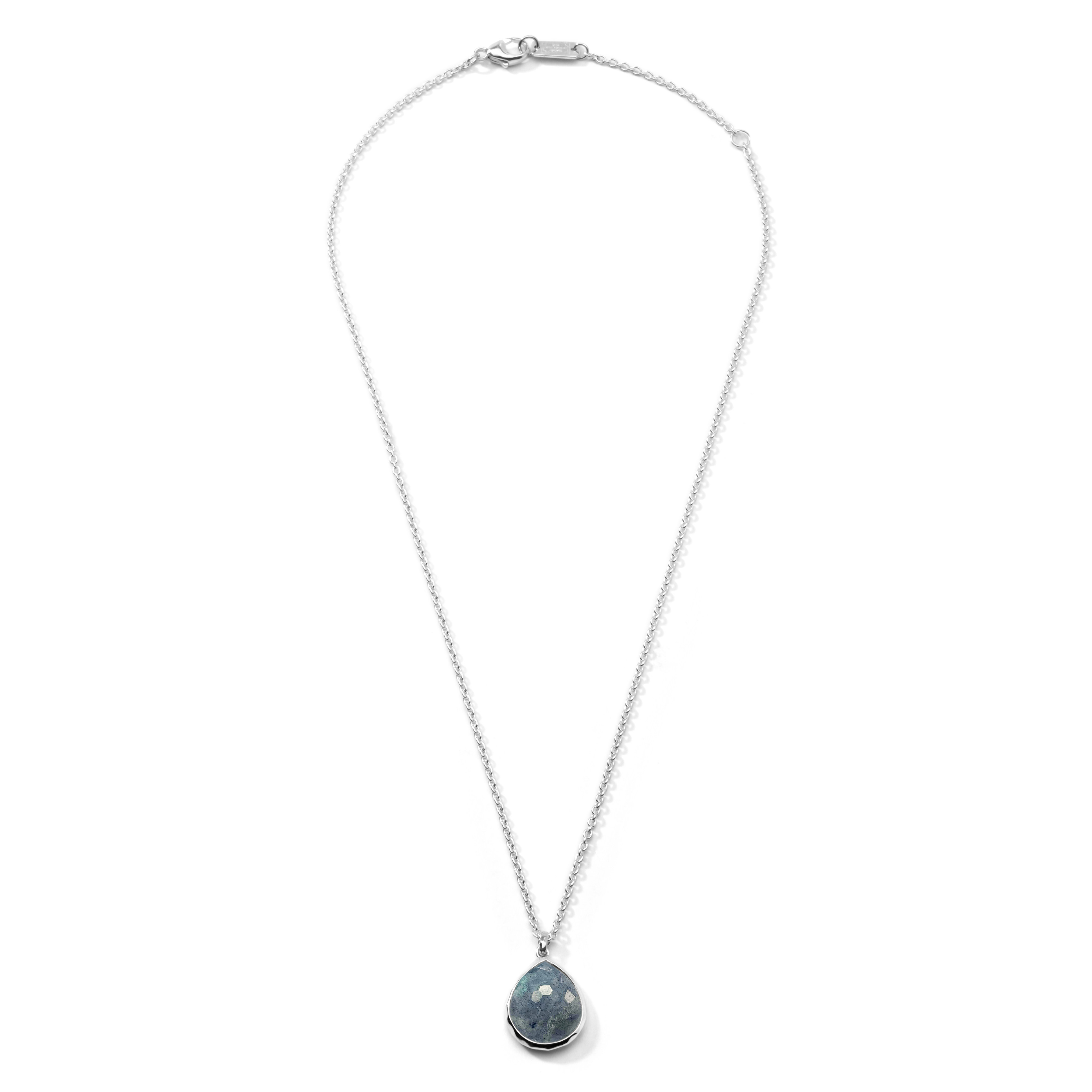 Lucente 925 Rock Candy® Mini Teardrop Pendant Necklace in Rock Crystal and Labradorite Doublet 16-18