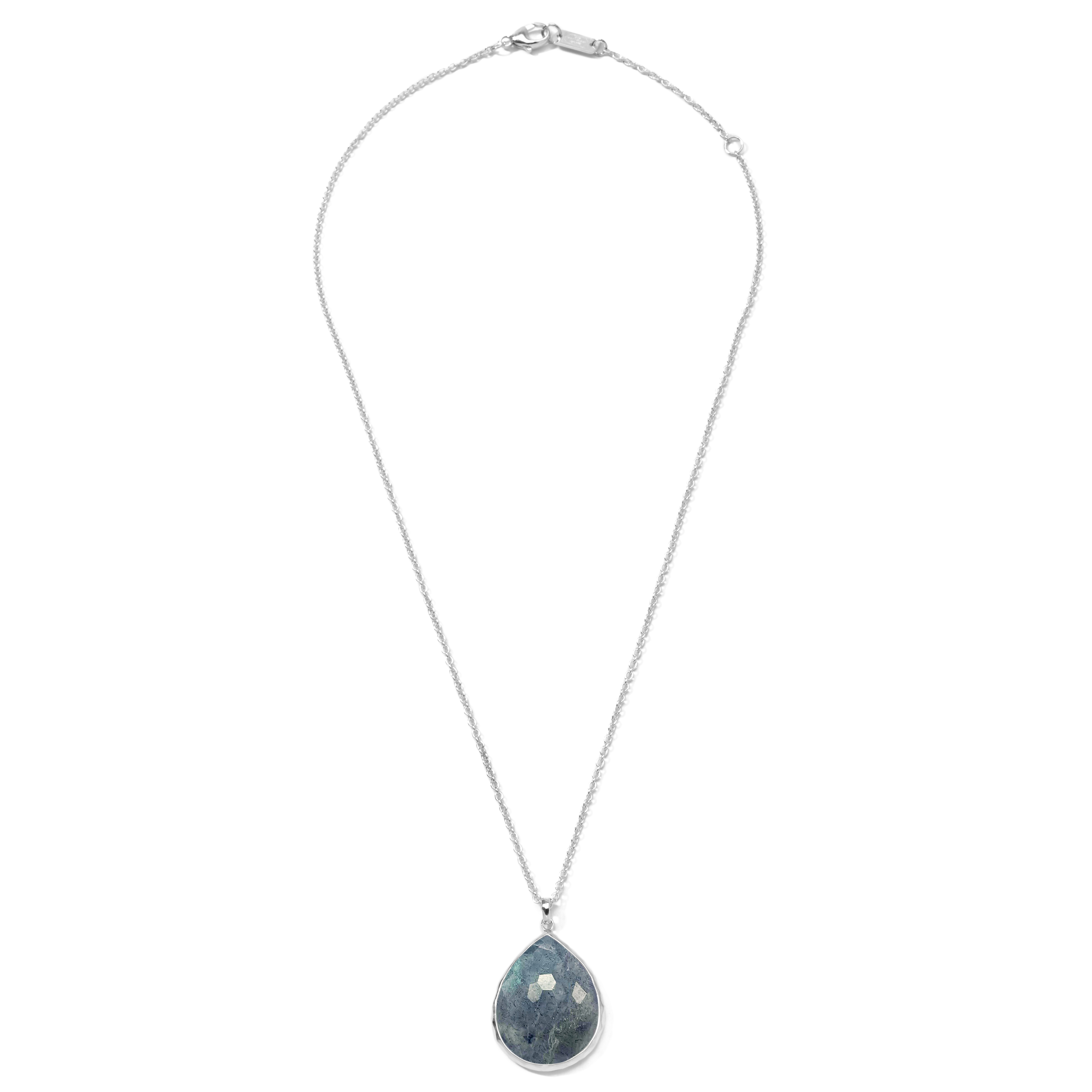 Lucente 925 Rock Candy® Large Teardrop Pendant Necklace in Rock Crystal and Labradorite Doublet 16-18