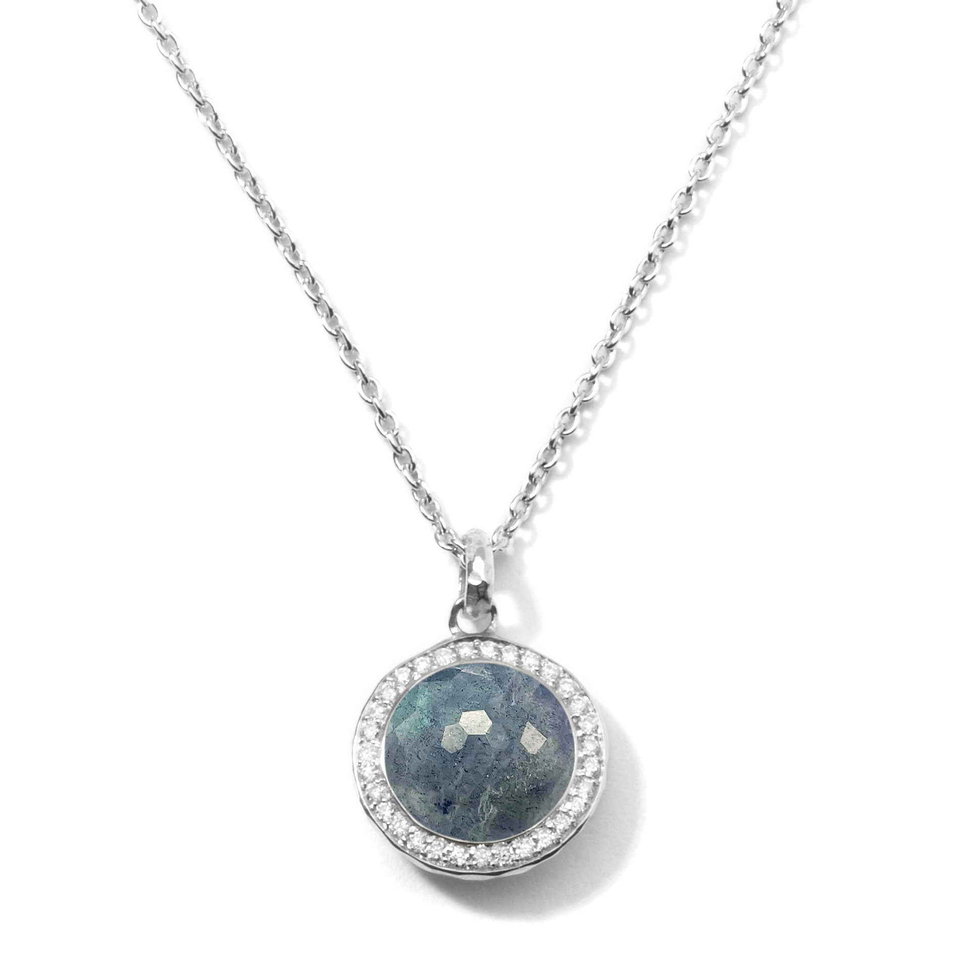 Lucente 925 Lollipop® Mini Pendant in Rock Crystal and Labradorite Doublet with Diamonds (.14ctw) 16-18