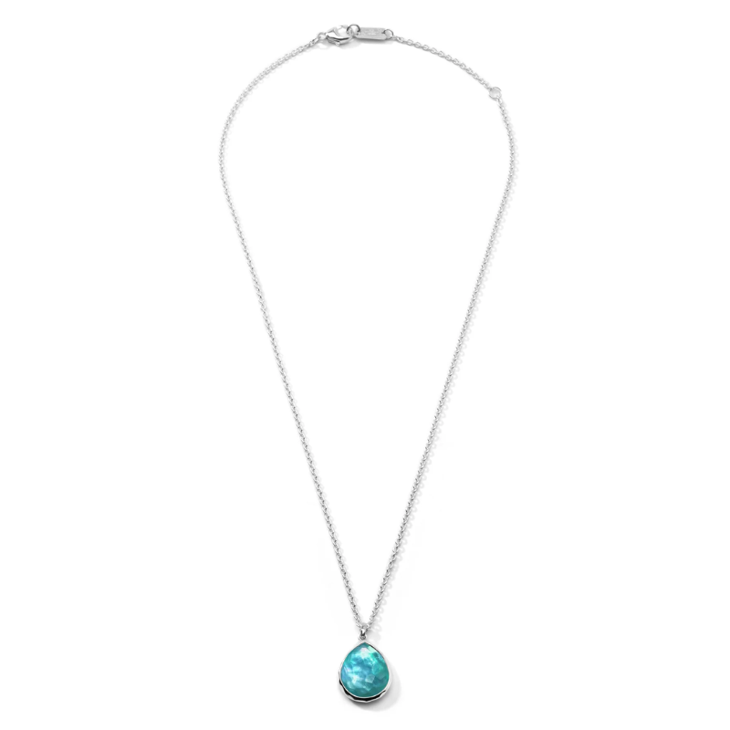 Limpido 925 Rock Candy® Mini Teardrop Pendant Necklace in Rock Crystal MOP Green Agate Triplet 16-18