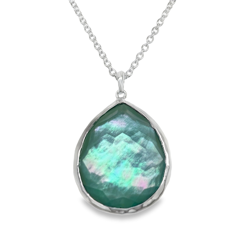 Limpido 925 Rock Candy® Large Teardrop Pendant Necklace in Rock Crystal-MOP-Dyed Green Agate Triplet 16-18