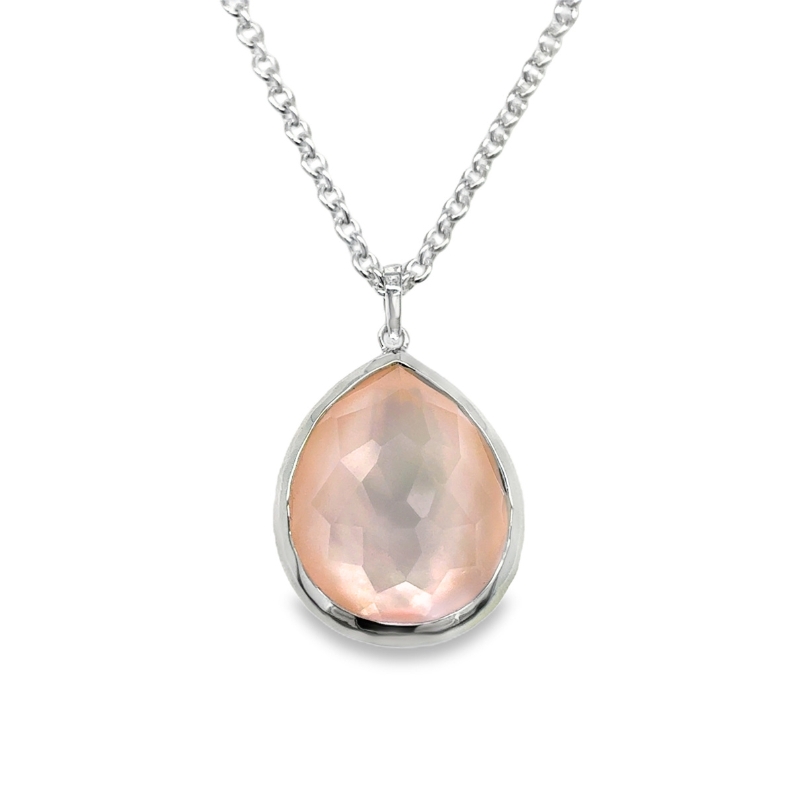 Bambina 925 Rock Candy® Mini Teardrop Pendant Necklace in Rose Quartz and MOP Doublet 16-18