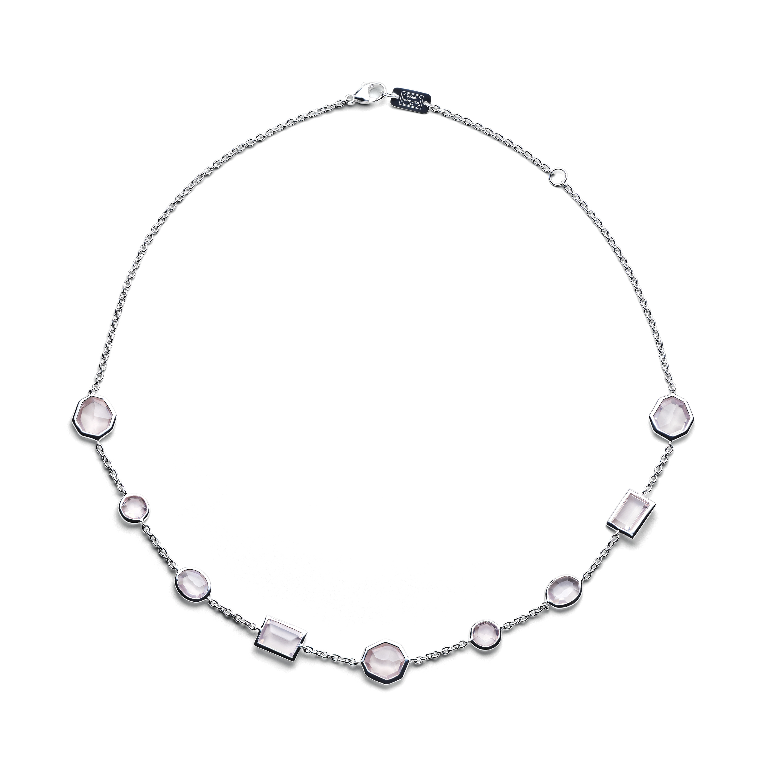Bambina 925 Rock Candy® Mixed-Cut Station Necklace in Rose Quartz 16-18