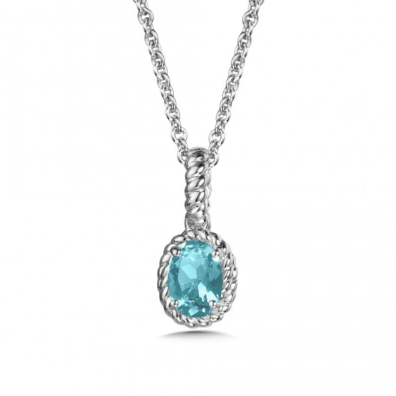 18 SS March Brithstone Pendant w/ Oval Aquamarine 7MM x 5MM