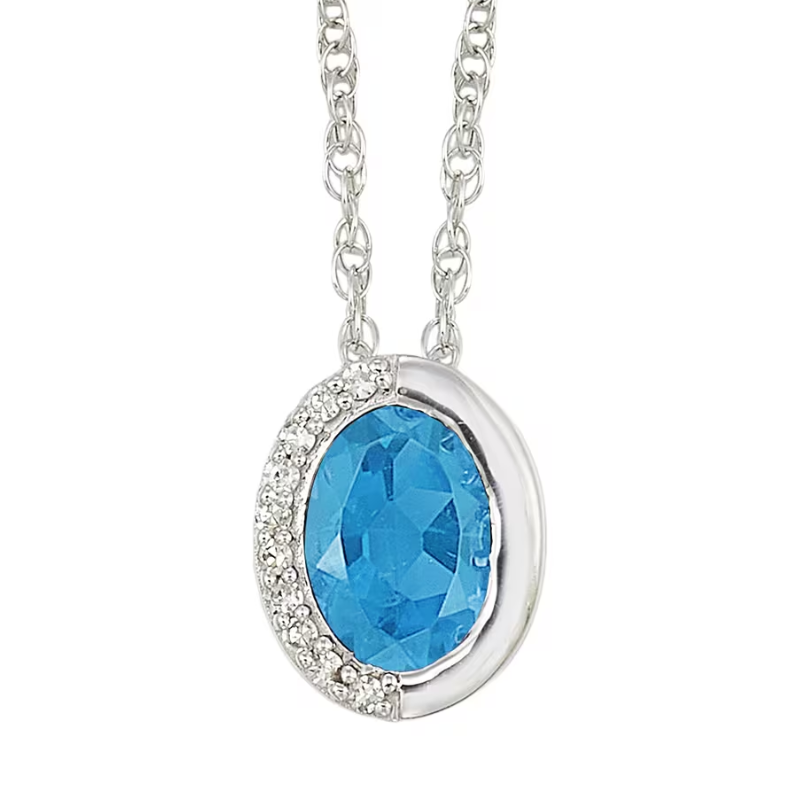 18 Silver diamond 0.04ctw & blue topaz 0.75ctw Pendant