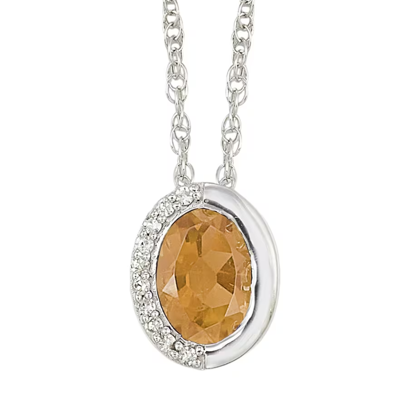 Silver Diamond & Citrine Pendant Necklace