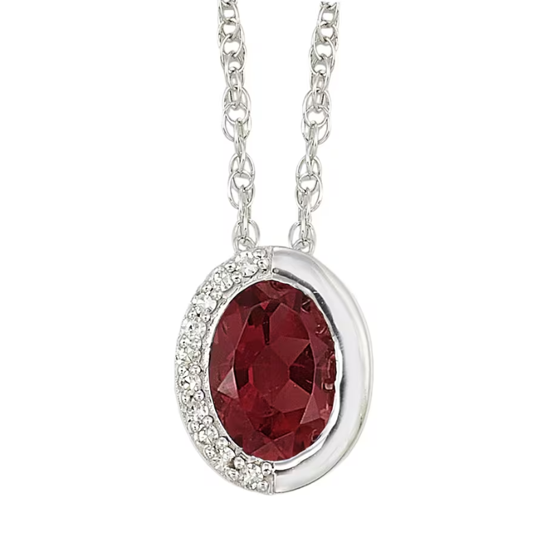 Silver Diamond & Garnet Pendant Necklace