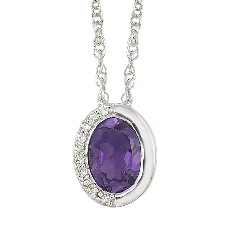 Silver Diamond & Amethyst Pendant Necklace