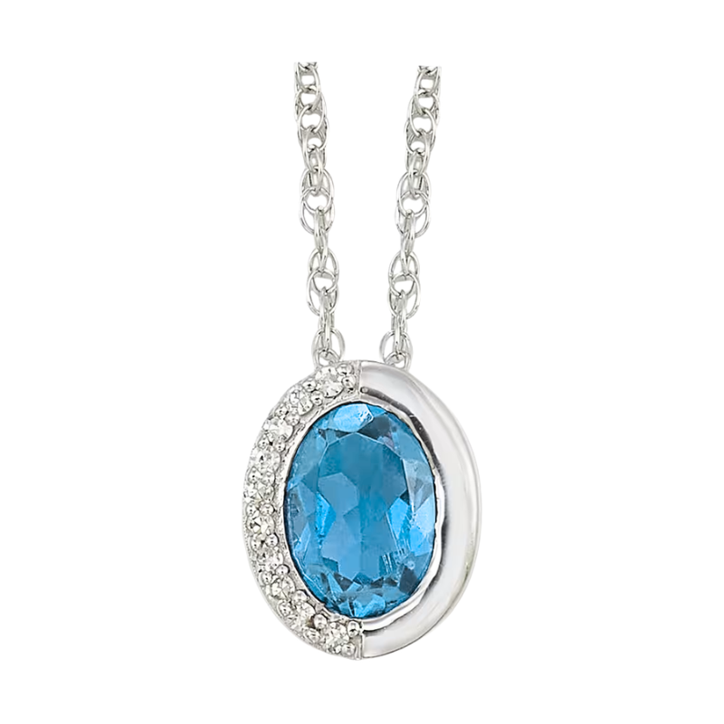 Silver Diamond & Blue Topaz Pendant Necklace