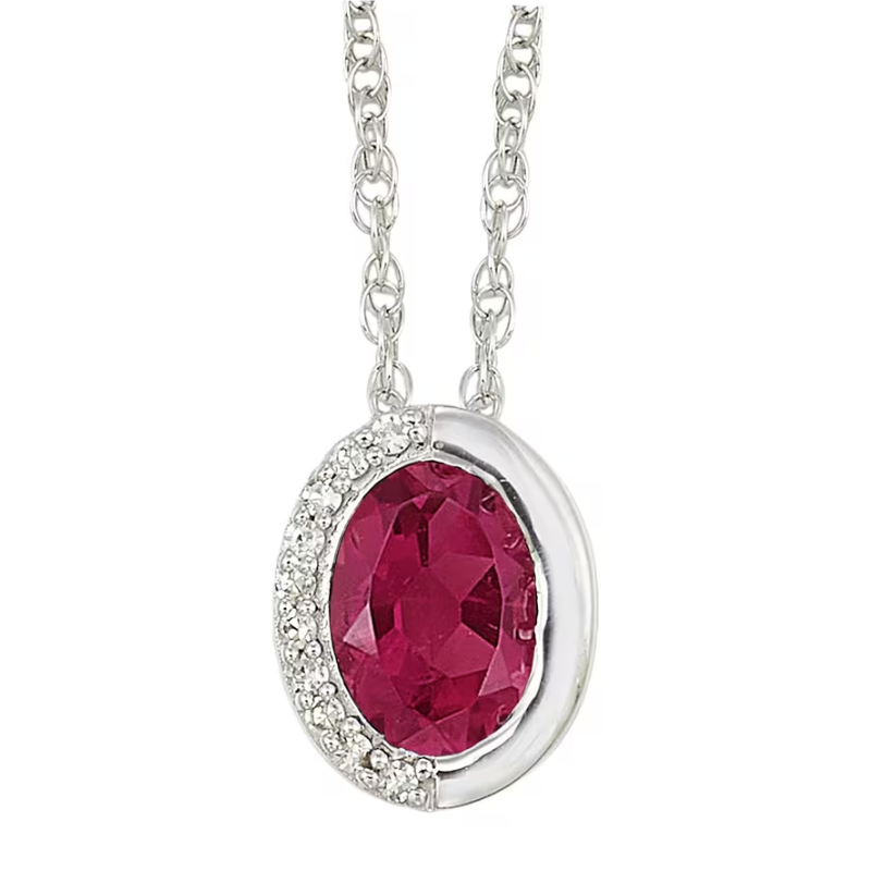 Silver Diamond and Created Ruby Pendant
