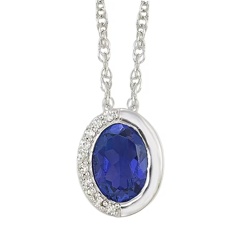 Silver Diamond & Created Sapphire Pendant Necklace