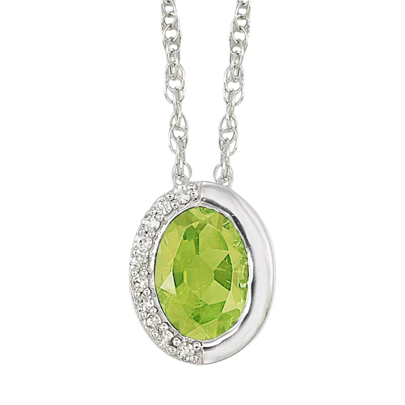 Silver Diamond & Peridot Pendant Necklace