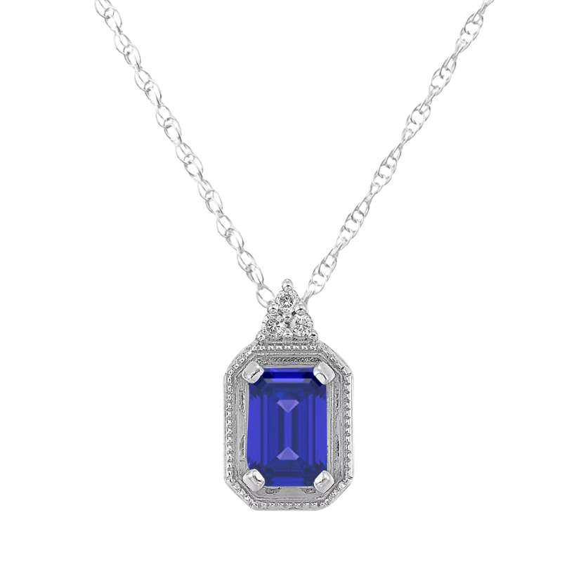 Silver Diamond & Created Sapphire Pendant